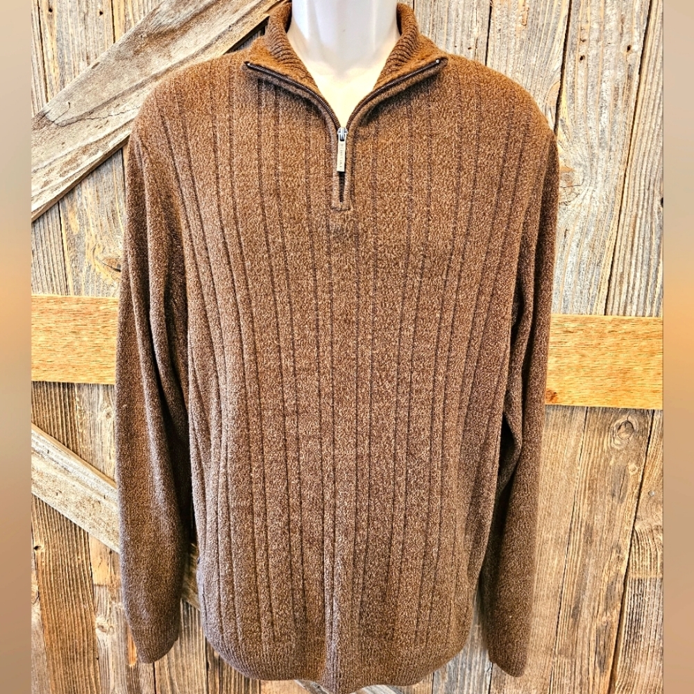 Geoffrey Beene Coffee Heather 1/4 Zip SOFT Size XL Popover EUC Winter Warm ^
